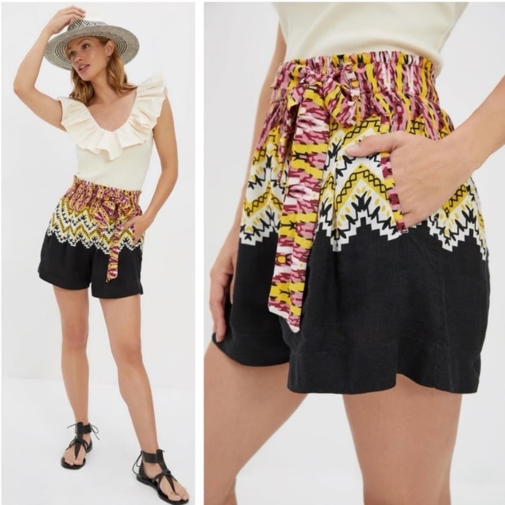 Anthropologie Linen Blend Elastic Waist Tie Belt Pockets Shorts (108)